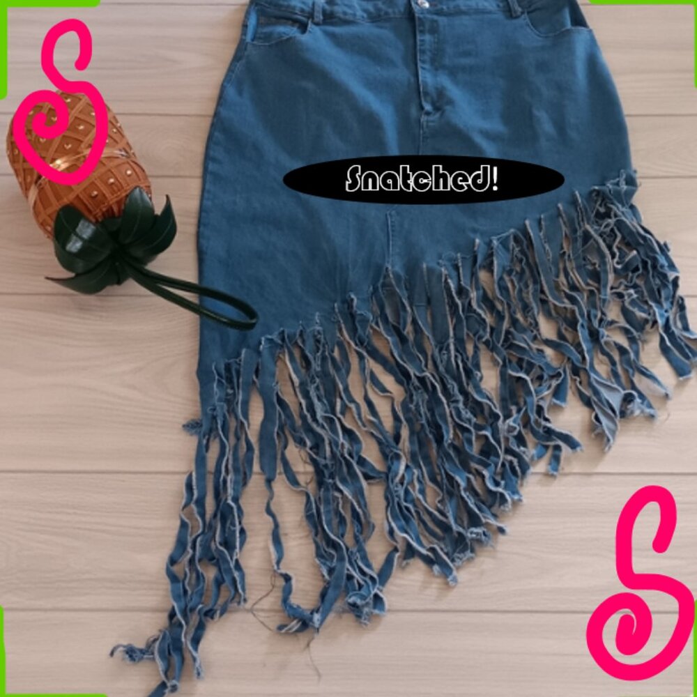 Women Fashion Plus Size Fringed Denim Skirt